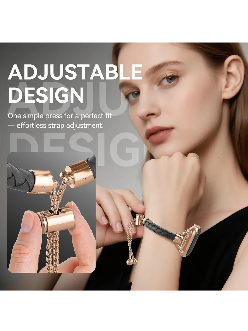 Leather and Metal Band Compatible with Apple Watch Bands for Women, Adjustable D